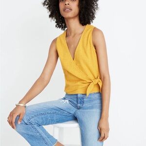 Madewell Textured Mustard Wrap Tank with Side Knot